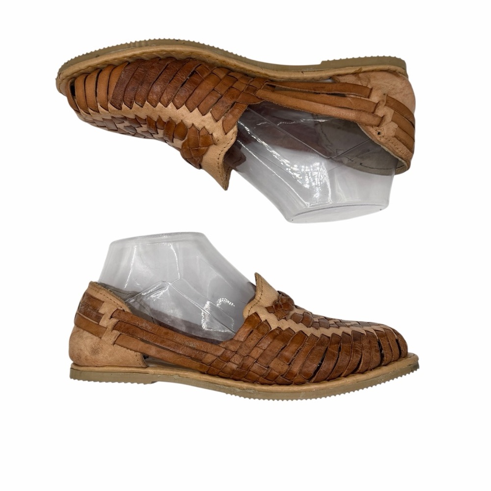 Bandoleros Women's Brown Leather Woven Loafers - Size 7 - Made in Mexico